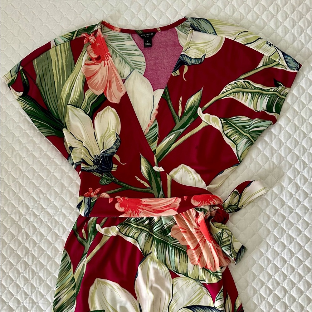 Ann Taylor Petite Tropical Print Wrap Dress - Size 0P